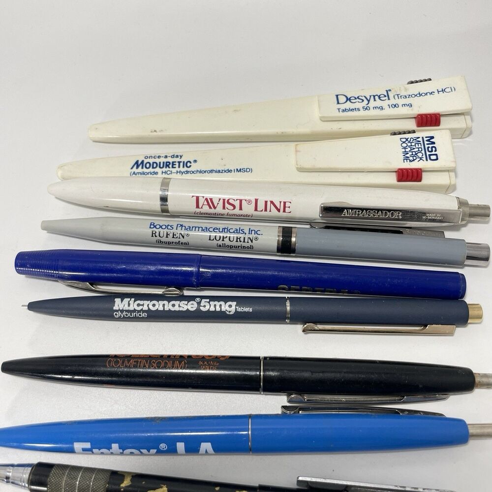 Vtg Pharmaceutical Rep Pens Lot – 20 Pens & 1 Pencil – Drug Promo Collectible - Picture 2 of 4